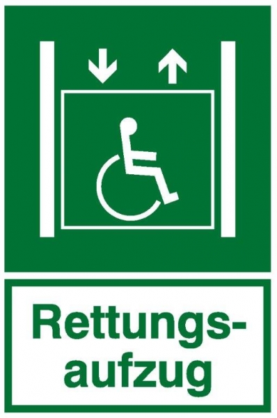 Kennzeichnung eines Rettungsaufzuges, mit dem Menschen mit Hilfebedarf sich retten können